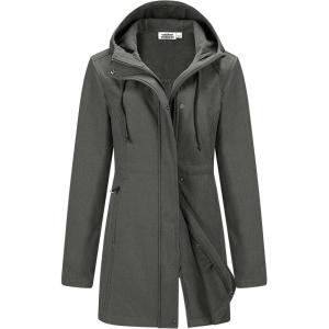 imageOutdoor Ventures Womens Lightweight Waterproof Fleece Lined Hooded Softshell Rain Jacket Warm Windbreaker Long CoatDimgrey Melange
