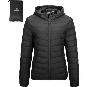 imageOutdoor Ventures Womens Packable Lightweight FullZip Puffer Jacket with Hood Quilted Winter CoatBlack Newfold in Pocket