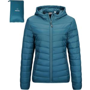 imageOutdoor Ventures Womens Packable Lightweight FullZip Puffer Jacket with Hood Quilted Winter CoatModern Bluefold in Pocket