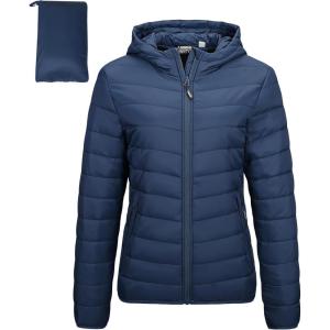 imageOutdoor Ventures Womens Packable Lightweight FullZip Puffer Jacket with Hood Quilted Winter CoatNavy Newfold in Pocket
