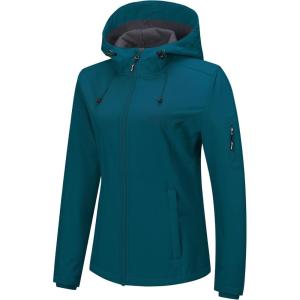 imageOutdoor Ventures Womens Softshell Jacket with Hood Fleece Lined Warm Lightweight Waterproof Insulated WindbreakerBlue