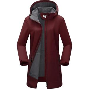 imageOutdoor Ventures Womens Softshell Jacket with Removable Hood Fleece Lined Windbreaker Insulated Long Warm Rain JacketWine