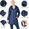 imageOutdoor Ventures Womens Maryan Hooded Ultra Lightweight Warm Thermolite Long Puffer CoatDeep Blueshinyavg32 Mid Length