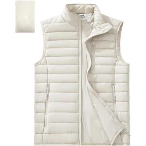 imageOutdoor Ventures Mens Lightweight Puffer Vest Outerwear Warm Quilted Sleeveless Packable Winter Jacket for Hiking RunningBeige