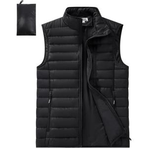 imageOutdoor Ventures Mens Lightweight Puffer Vest Outerwear Warm Quilted Sleeveless Packable Winter Jacket for Hiking RunningBlack