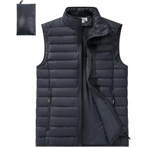 imageOutdoor Ventures Mens Lightweight Puffer Vest Outerwear Warm Quilted Sleeveless Packable Winter Jacket for Hiking RunningDark Grey