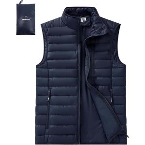 imageOutdoor Ventures Mens Lightweight Puffer Vest Outerwear Warm Quilted Sleeveless Packable Winter Jacket for Hiking RunningDeep Blue