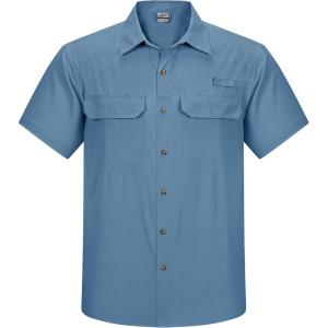 imageOutdoor Ventures Mens Lightweight Short Sleeve Fishing Shirt UPF 50 Button Down Quick Dry Cooling Hiking Travel Safari ShirtBluestone