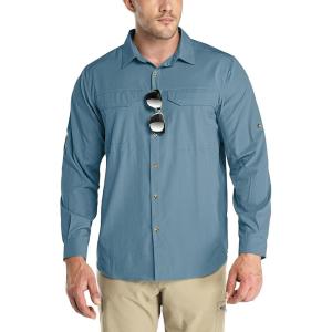imageOutdoor Ventures Mens UPF 50 UV Sun Protection SPF Hiking Shirt Long Sleeve Lightweight Quick Dry for Safari Travel FishingBlue