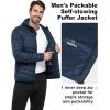 imageOutdoor Ventures Mens Lightweight Packable Hooded Puffer Jacket Insulated Winter Coat for Snow Ski TravelingDark Denimfold in Pocket Or Bag