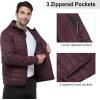 imageOutdoor Ventures Mens Lightweight Packable Hooded Puffer Jacket Insulated Winter Coat for Snow Ski TravelingEggplantfold in Bag