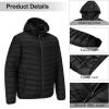 imageOutdoor Ventures Mens Lightweight Packable Hooded Puffer Jacket Insulated Winter Coat for Snow Ski TravelingNew Blackfold in Pocket