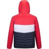 imageOutdoor Ventures Mens Lightweight Packable Hooded Puffer Jacket Insulated Winter Coat for Snow Ski TravelingRedWhiteBluefold in Pocket