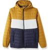imageOutdoor Ventures Mens Lightweight Packable Hooded Puffer Jacket Insulated Winter Coat for Snow Ski TravelingYellowWhiteBluefold in Pocket