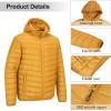 imageOutdoor Ventures Mens Lightweight Packable Hooded Puffer Jacket Insulated Winter Coat for Snow Ski TravelingYellowfold in Pocket