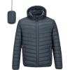 imageOutdoor Ventures Mens Lightweight Packable Hooded Puffer Jacket Insulated Winter Coat for Snow Ski TravelingDark Greyfold in Bag