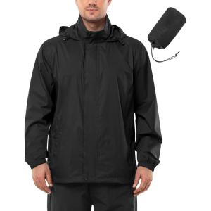 imageOutdoor Ventures Mens Rain Jacket Waterproof Lightweight Packable Rain Shell Raincoat with Hood for Golf Hiking TravelBlack