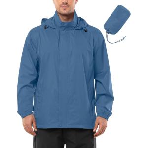 imageOutdoor Ventures Mens Rain Jacket Waterproof Lightweight Packable Rain Shell Raincoat with Hood for Golf Hiking TravelGlass Blue