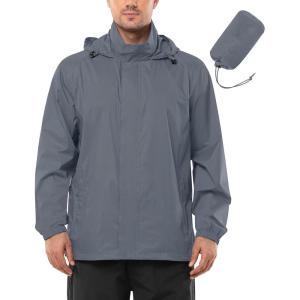 imageOutdoor Ventures Mens Rain Jacket Waterproof Lightweight Packable Rain Shell Raincoat with Hood for Golf Hiking TravelLight Gray