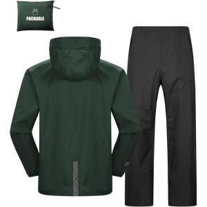 imageOutdoor Ventures Packable Rain Suit for Men Lightweight Waterproof Breathable Rain Gear for golf Rain Jacket PantsGreen