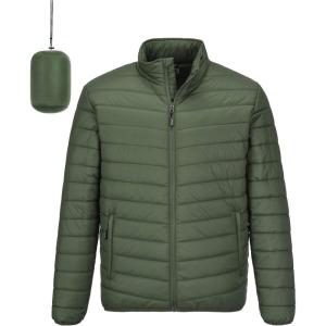 imageOutdoor Ventures Mens Lightweight Packable Puffer Winter Jacket Insulated Puffy Coat for Snow Ski Hiking TravelArmy Greenfold in Bag