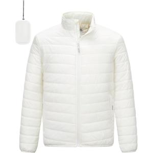 imageOutdoor Ventures Mens Lightweight Packable Puffer Winter Jacket Insulated Puffy Coat for Snow Ski Hiking TravelCreamfold in Pocket Or Bag