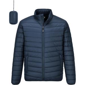imageOutdoor Ventures Mens Lightweight Packable Puffer Winter Jacket Insulated Puffy Coat for Snow Ski Hiking TravelDark Denimfold in Pocket Or Bag