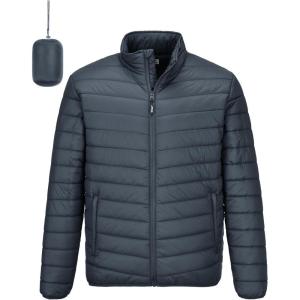 imageOutdoor Ventures Mens Lightweight Packable Puffer Winter Jacket Insulated Puffy Coat for Snow Ski Hiking TravelDark Greyfold in Pocket Or Bag
