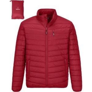 imageOutdoor Ventures Mens Lightweight Packable Puffer Winter Jacket Insulated Puffy Coat for Snow Ski Hiking TravelMountain Redfold in Pocket