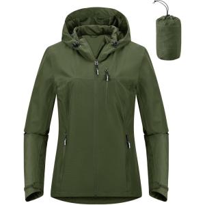 imageOutdoor Ventures Packable Rain Jacket Women Lightweight Waterproof Raincoat with Hood Cycling Bike JacketOlive
