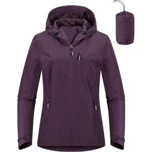 imageOutdoor Ventures Packable Rain Jacket Women Lightweight Waterproof Raincoat with Hood Cycling Bike JacketPlum Purple