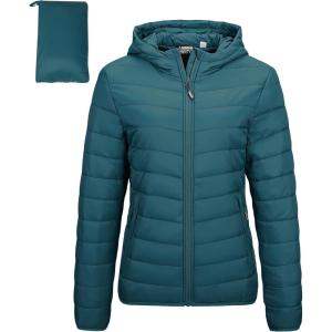 imageOutdoor Ventures Womens Packable Lightweight FullZip Puffer Jacket with Hood Quilted Winter CoatTealfold in Pocket