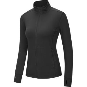 imageOutdoor Ventures Womens Full Zip Up Athletic Jacket Lightweight Workout Running Jacket with Pockets for Hiking Yoga GymBlack