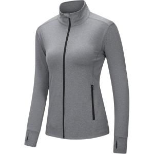 imageOutdoor Ventures Womens Full Zip Up Athletic Jacket Lightweight Workout Running Jacket with Pockets for Hiking Yoga GymLight Grey Heather