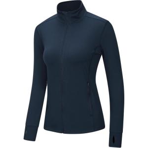 imageOutdoor Ventures Womens Full Zip Up Athletic Jacket Lightweight Workout Running Jacket with Pockets for Hiking Yoga GymNavy Blue