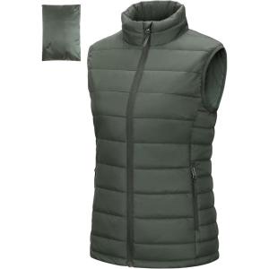 imageOutdoor Ventures Womens Lightweight Puffer Vest Outerwear Zip Up Warm Sleeveless Winter Jacket Padded Gilet Quilted CoatArmy Green