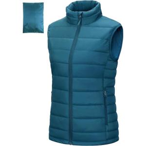 imageOutdoor Ventures Womens Lightweight Puffer Vest Outerwear Zip Up Warm Sleeveless Winter Jacket Padded Gilet Quilted CoatModern Blue