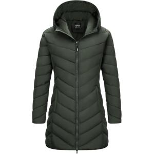 imageOutdoor Ventures Womens Long Hooded Lightweight Puffer Coat Quilted Insulated Winter JacketArmy Green