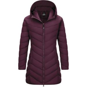 imageOutdoor Ventures Womens Long Hooded Lightweight Puffer Coat Quilted Insulated Winter JacketWine