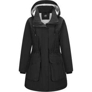 imageOutdoor Ventures Womens Waterproof Fleece Lined Winter Coat Parka Removable Hood Warm Long Insulated Thicken Puffer JacketBlack