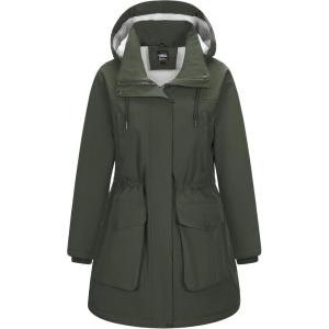 imageOutdoor Ventures Womens Waterproof Fleece Lined Winter Coat Parka Removable Hood Warm Long Insulated Thicken Puffer JacketGreenish Brown