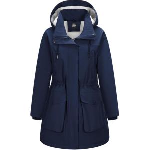 imageOutdoor Ventures Womens Waterproof Fleece Lined Winter Coat Parka Removable Hood Warm Long Insulated Thicken Puffer JacketNavy