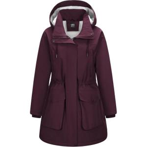 imageOutdoor Ventures Womens Waterproof Fleece Lined Winter Coat Parka Removable Hood Warm Long Insulated Thicken Puffer JacketWine