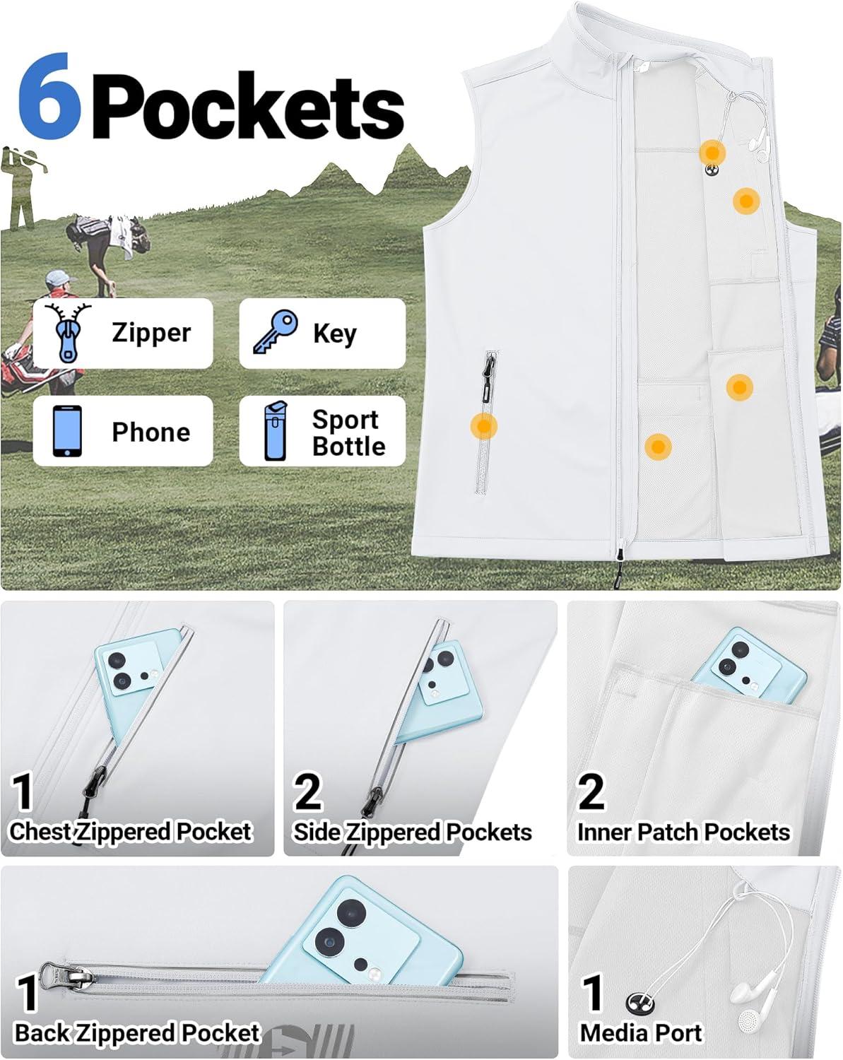 imageOutdoor Ventures Mens Windproof Softshell Vest Outerwear Lightweight Sleeveless Jacket for Running Golf Hiking TravelWhite