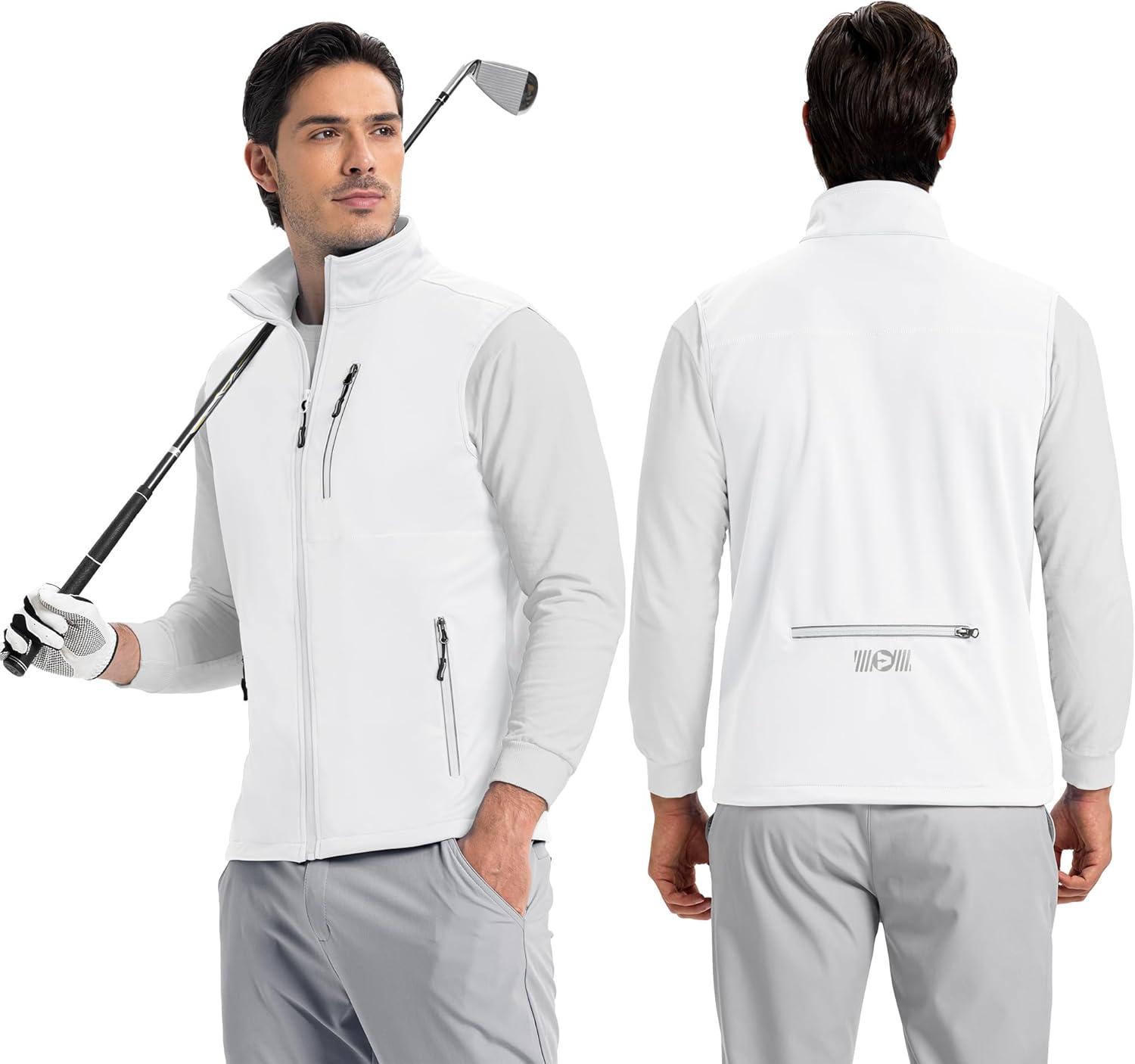 imageOutdoor Ventures Mens Windproof Softshell Vest Outerwear Lightweight Sleeveless Jacket for Running Golf Hiking TravelWhite