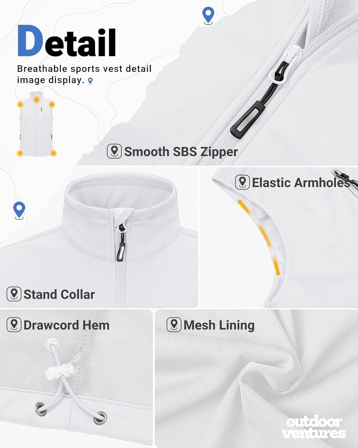 imageOutdoor Ventures Mens Windproof Softshell Vest Outerwear Lightweight Sleeveless Jacket for Running Golf Hiking TravelWhite