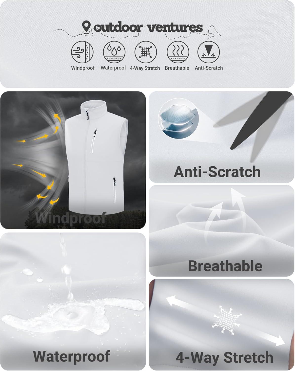 imageOutdoor Ventures Mens Windproof Softshell Vest Outerwear Lightweight Sleeveless Jacket for Running Golf Hiking TravelWhite