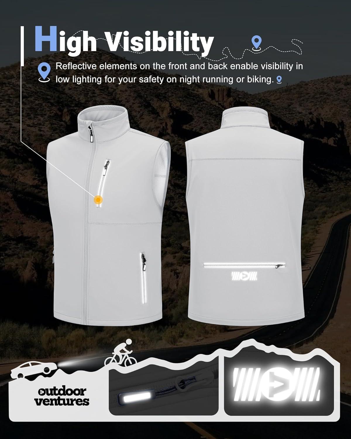 imageOutdoor Ventures Mens Windproof Softshell Vest Outerwear Lightweight Sleeveless Jacket for Running Golf Hiking TravelWhite