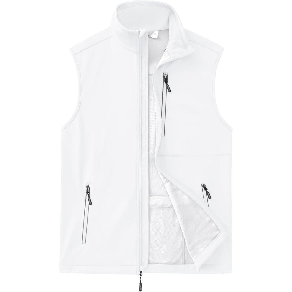 imageOutdoor Ventures Mens Windproof Softshell Vest Outerwear Lightweight Sleeveless Jacket for Running Golf Hiking TravelWhite