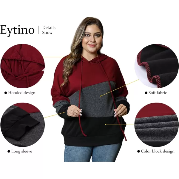 Eytino Women Plus Size Hoodies Sweatshirts Long Sleeve Colorblock Drawstring Hooded Tops